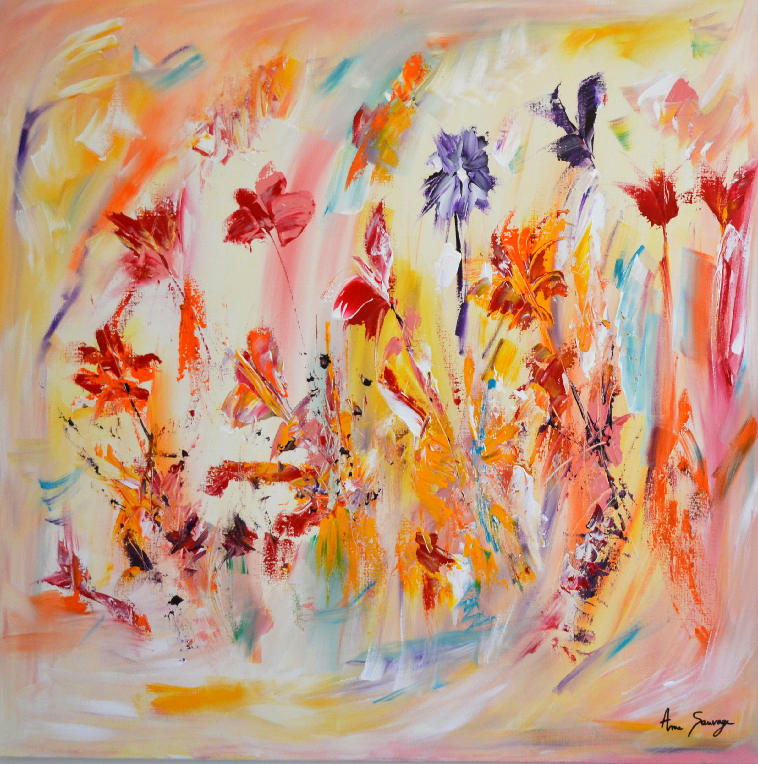 Tableau de fleurs  l acrylique me Sauvage  artiste peintre 